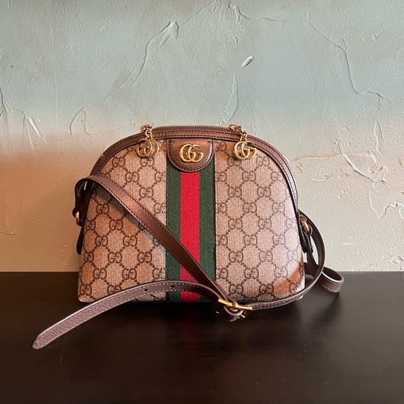 GUCCI Ophidia textured leather-trimmed printed coated-canvas shoulder bag - Picture 2 of 5